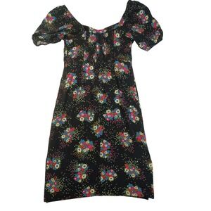 Anthropologie Scarletta Mini Dress Womens 4 Black Floral Sweetheart Fitted